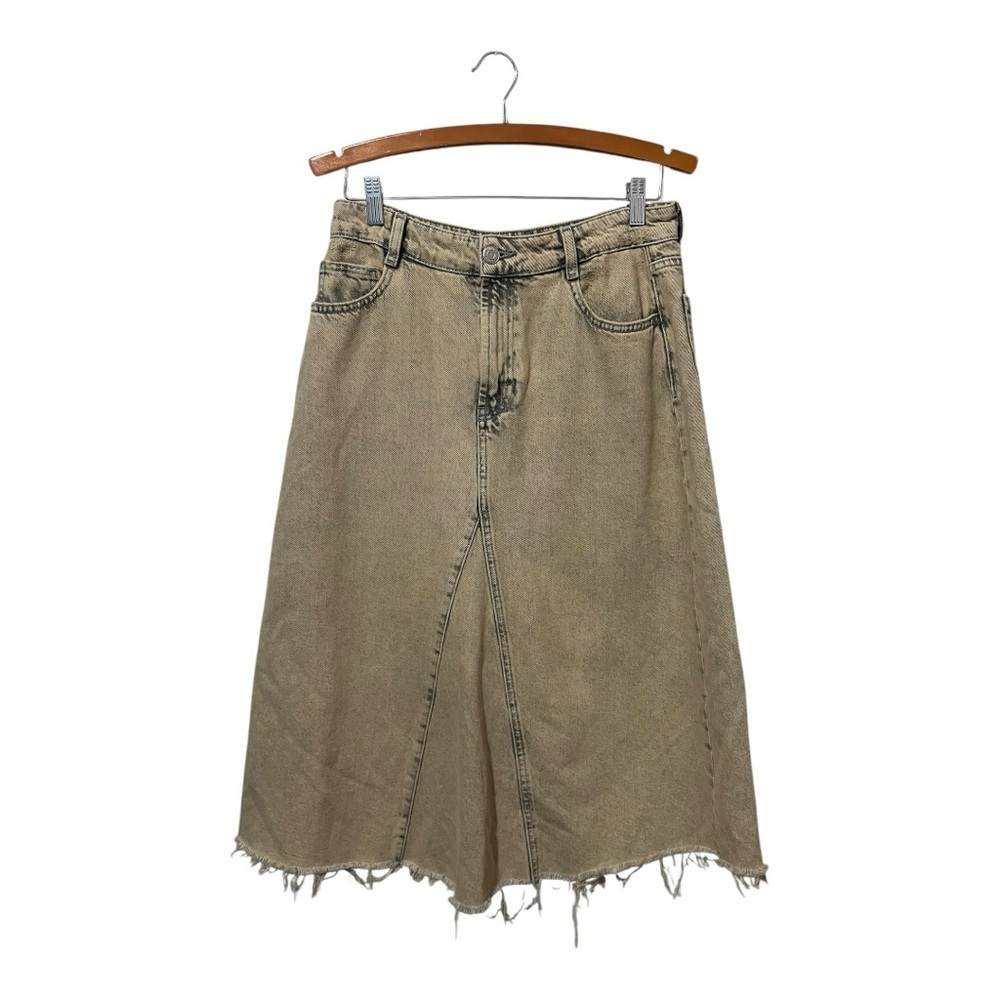 Zara Women's Overdyed Frayed Denim Mid Rise A-line Midi Skirt Size M - Picture 3 of 7